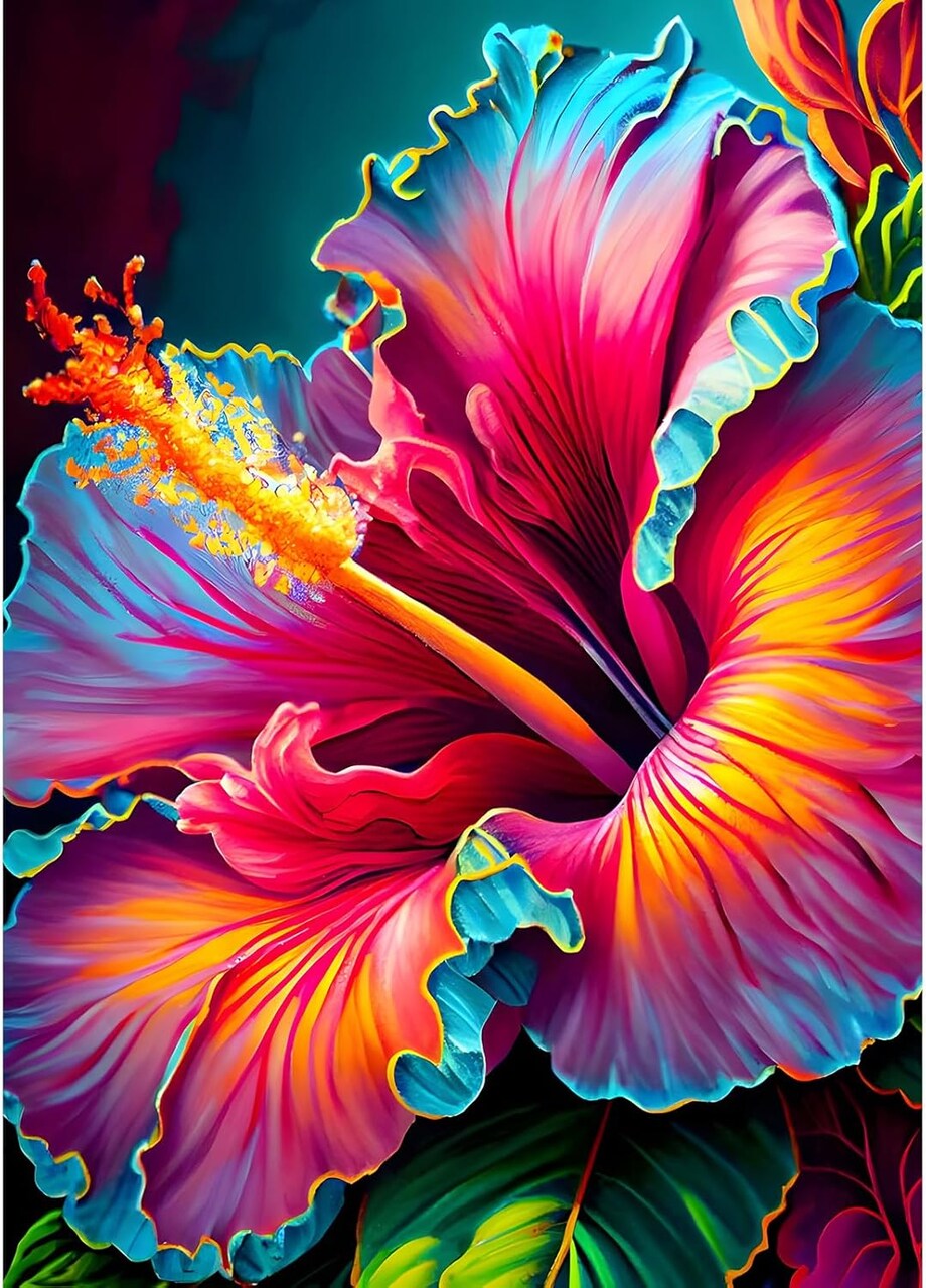 Diamond Painting Kits for Adults, Hibiscus Diamond Art Kits, 5D Flowers Diamond Painting, DIY Round Full Drill Diamond Painting Gem Arts and Crafts for Home Decor 12x16 inch